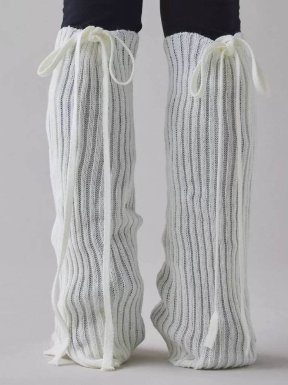 URBAN OUTFITTERS UO Tie Ribbed Knit Leg Warmers BLACK O/S NEW - Picture 5 of 5
